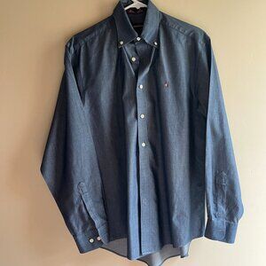 Nordstrom SmartCare Denim blue Dress shirt western coastal nautical cowboy